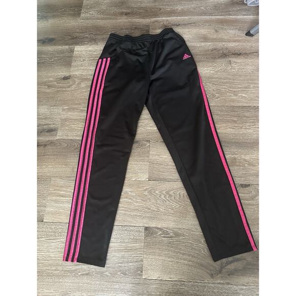 Adidas Girls Size 16 XL Black Athletic Pants – Pink Stripes EUC - Picture 1 of 4